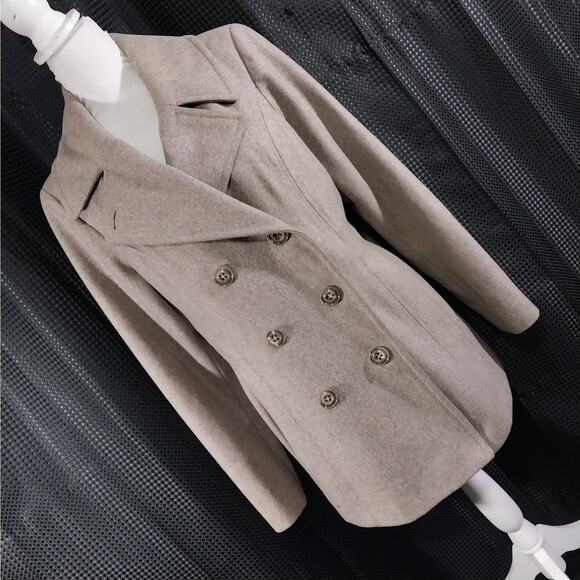 LONDON FOG! TAN/BEIGE FINE WOOL BLEND DOUBLE BREASTED PEACOAT, JACKET! SZ L - Picture 1 of 13
